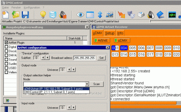 DMX-Control erkennt uDMX Artnet node